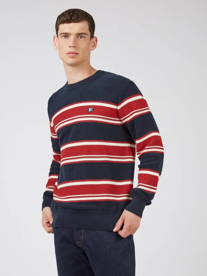 Ben Sherman Sweaters and Knits Men B By Striped Chunky Knit Sweater 8211 Navy
