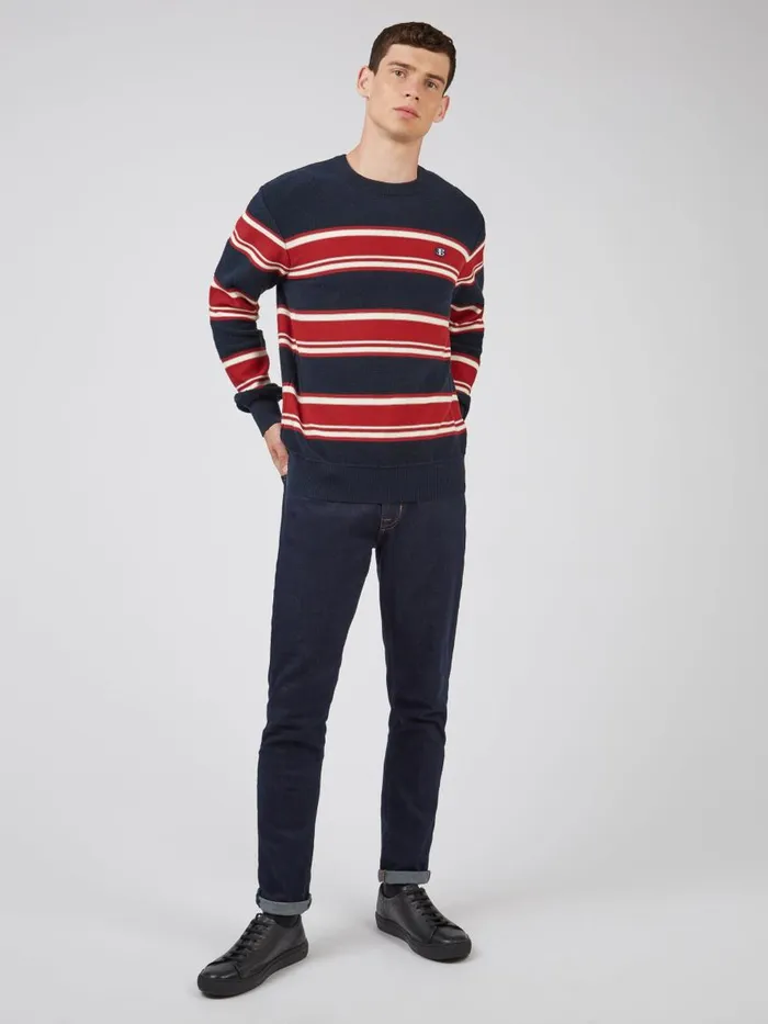 Ben Sherman Sweaters and Knits Men B By Striped Chunky Knit Sweater 8211 Navy