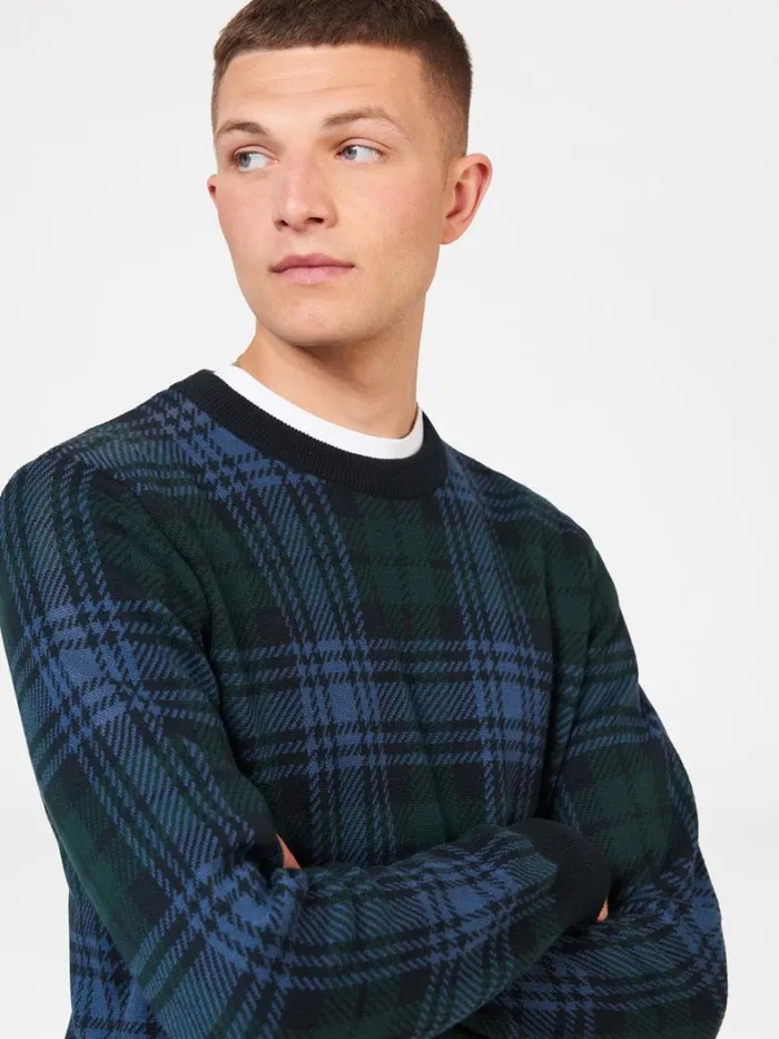 Ben Sherman Sweaters and Knits Men Blackwatch Check Crewneck Sweater