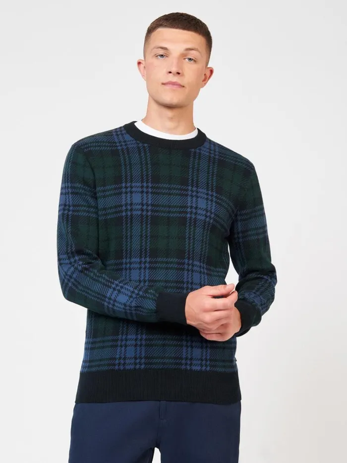 Ben Sherman Sweaters and Knits Men Blackwatch Check Crewneck Sweater Ben Sherman Sweaters and Knits Men Blackwatch Check Crewneck Sweater