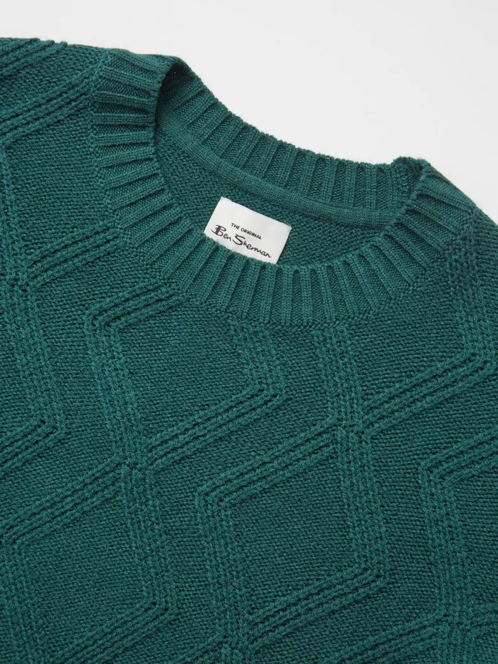 Ben Sherman Sweaters and Knits Men Chunky CableKnit Crewneck Sweater 8211 Ocean Green