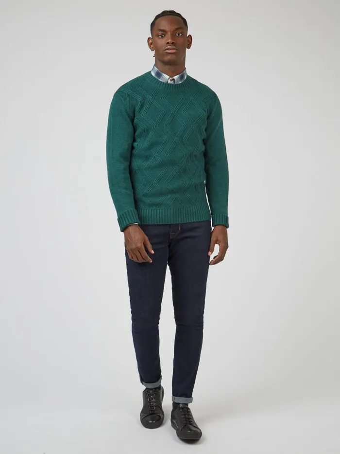 Ben Sherman Sweaters and Knits Men Chunky CableKnit Crewneck Sweater 8211 Ocean Green