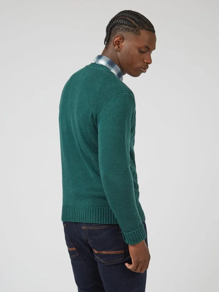 Ben Sherman Sweaters and Knits Men Chunky CableKnit Crewneck Sweater 8211 Ocean Green