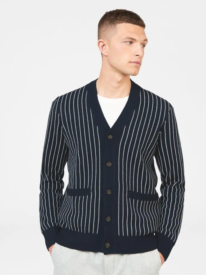 Ben Sherman Sweaters and Knits Men Jacquard Stripe Knit Cardigan 8211 Dark Navy