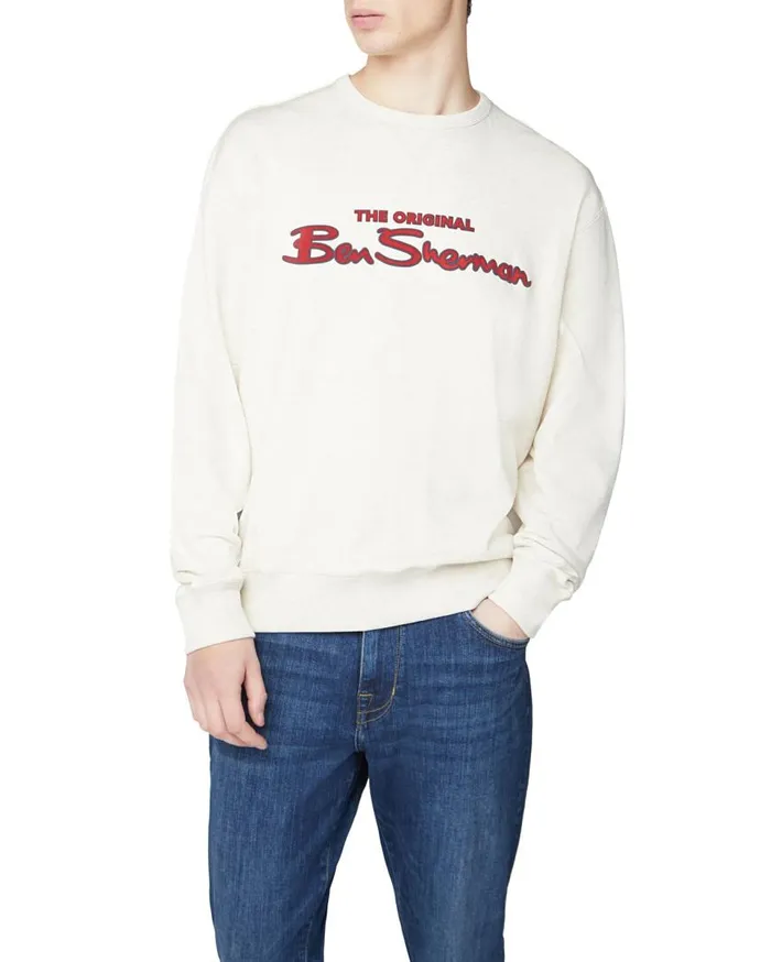 Ben Sherman Sweatshirts and Hoodies Men Signature Logo Sweatshirt 8211 Ecru