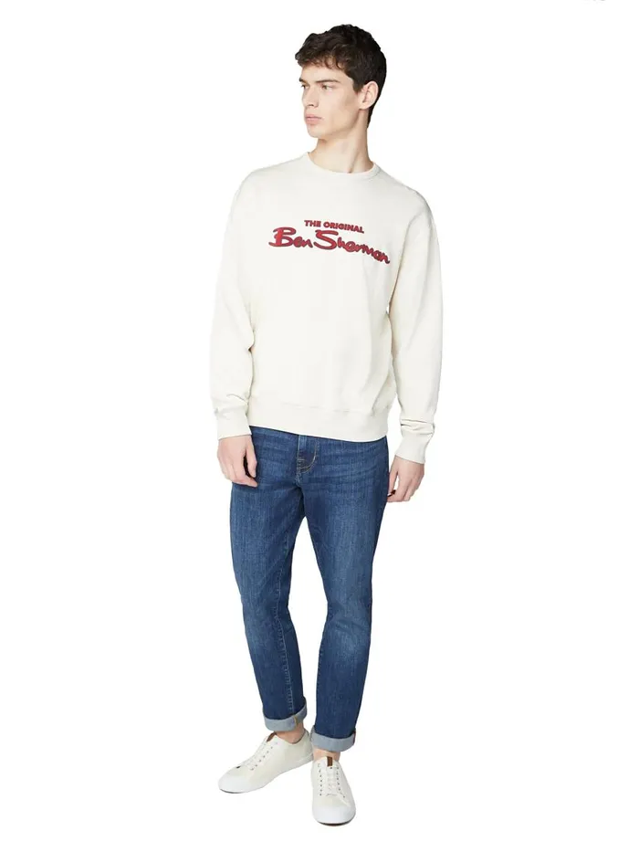 Ben Sherman Sweatshirts and Hoodies Men Signature Logo Sweatshirt 8211 Ecru