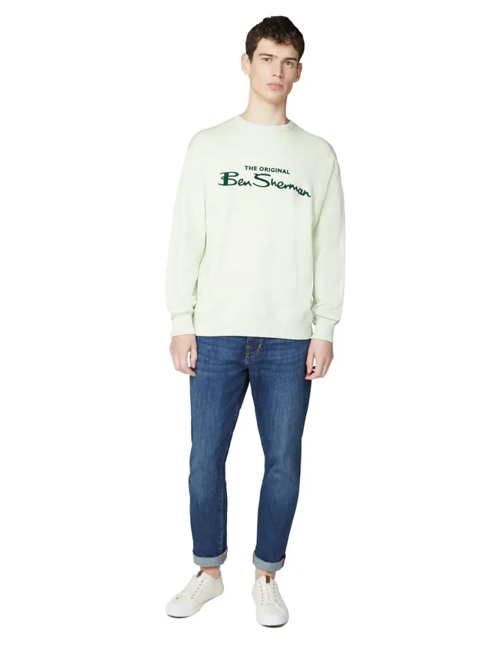 Ben Sherman Sweatshirts and Hoodies Men Signature Logo Sweatshirt 8211 Light Green