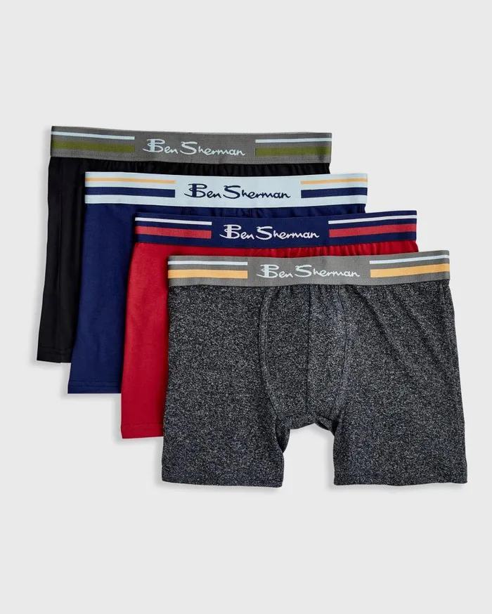 Ben Sherman Underwear Men 4Pack Microfiber Boxer Briefs 8211 BlackRedGreyBlue