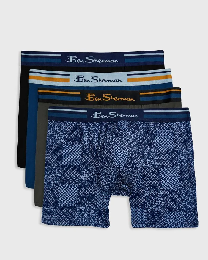 Ben Sherman Underwear Men 4Pack Microfiber Boxers 8211 CheckBlueGreyBlack