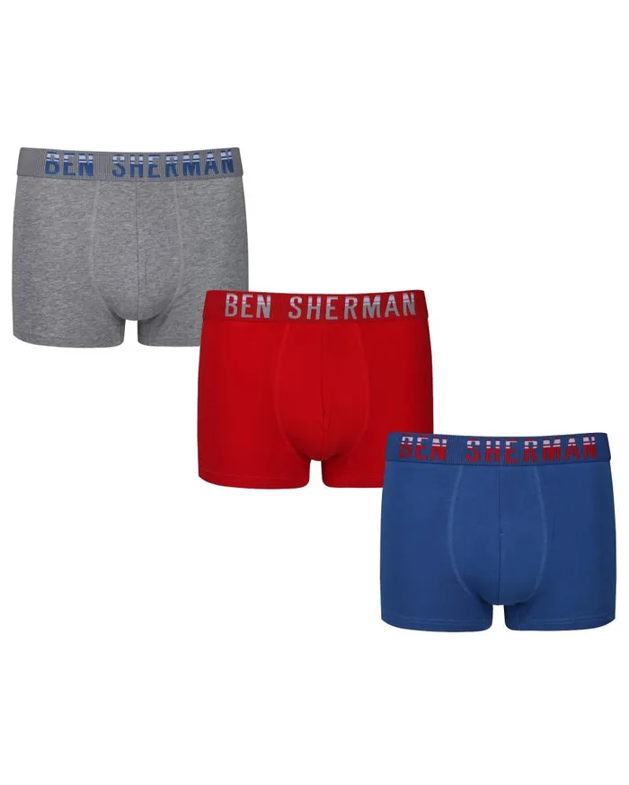 Ben Sherman Underwear Men Buck 3Pack Fitted NoFly BoxerBriefs 8211 RedBlueGrey Marl