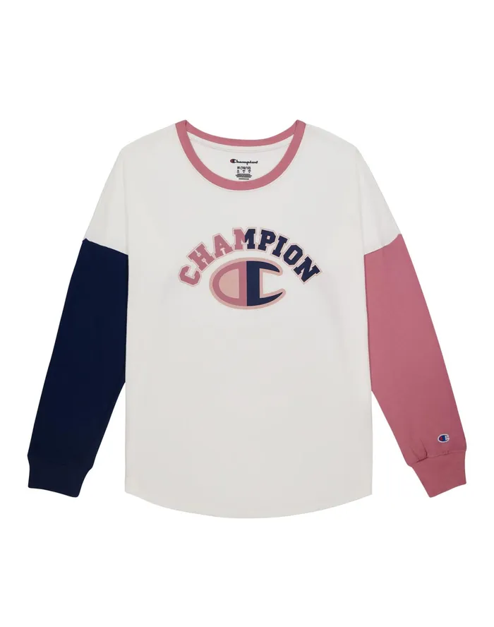Big Girls LongSleeve HiLo TShirt Colorblock Athletic Navyterracotta Pinkwhite Kids Champion Tanks and TShirts Big Girls LongSleeve HiLo TShirt Colorblock Athletic Navyterracotta Pinkwhite Kids Champion Tanks and TShirts