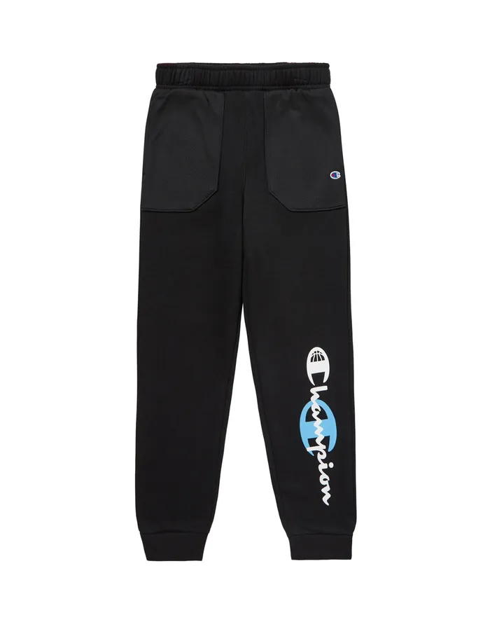 Big Kids039 Fleece And Mesh Joggers Script Over C Logo 25034 Black Kids Champion Pants