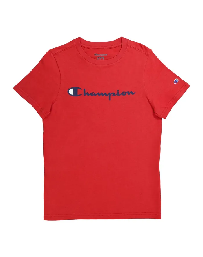 Big Kids039 ShortSleeve TShirt Script Logo Eclipse Red Kids Champion TShirts