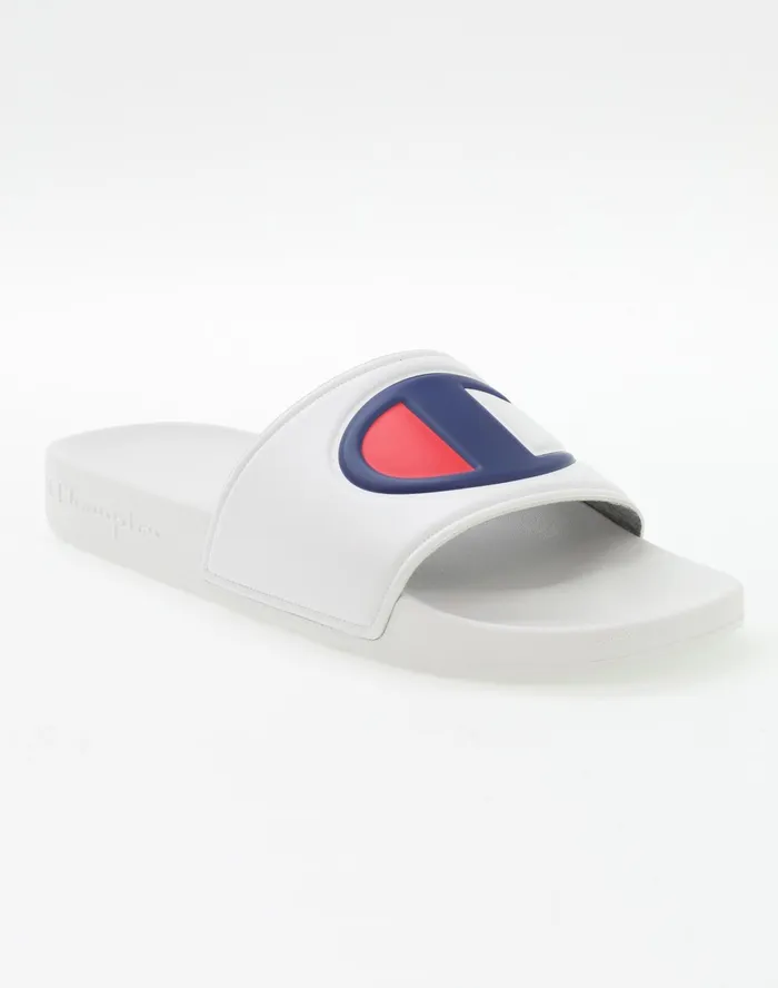 Big Kids039 Slide Sandals C Logo White Kids Champion Lifestyle