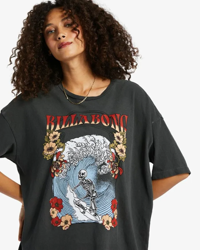 Big Wave TShirt Off Black Women Billabong Graphic Tees and Tanks