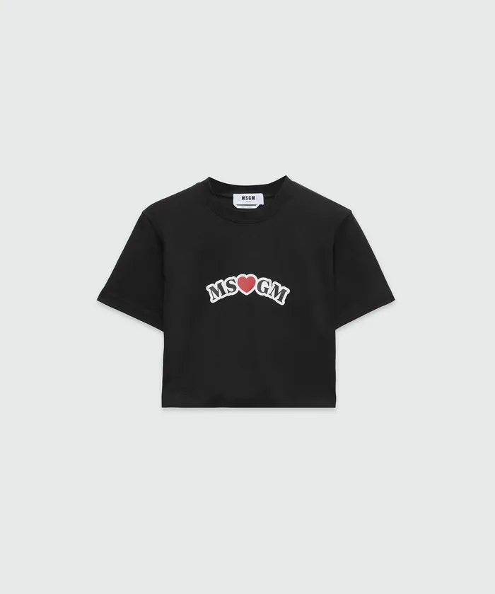 Black Crop Top TShirt With Print Women MSGM Tshirts