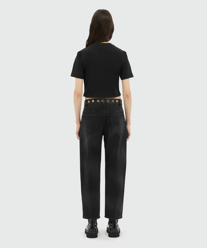 Black Crop Top TShirt With Print Women MSGM Tshirts
