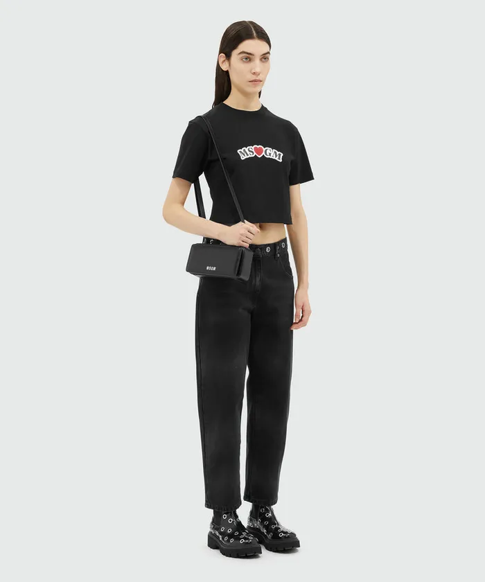 Black Crop Top TShirt With Print Women MSGM Tshirts