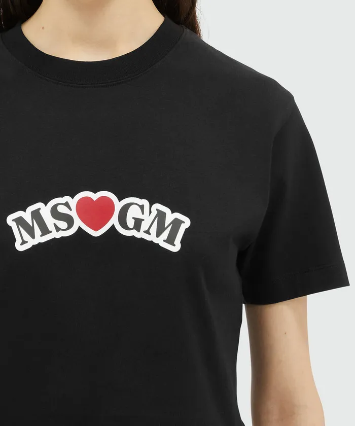 Black Crop Top TShirt With Print Women MSGM Tshirts