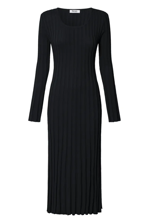 Blaire Midi Dress 8211 Long Sleeve Tie Back Flare Dress In Black Women Showpo Knitwear