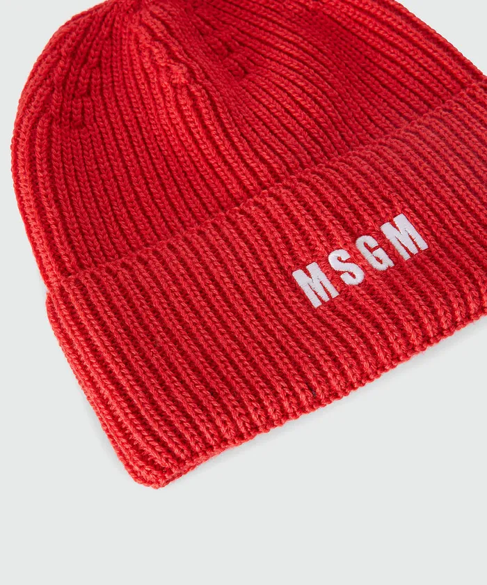Blended Wool Beanie Hat With Embroidered Mini Logo Women MSGM Hats Scarves And Gloves