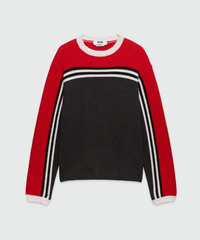 Blended Wool Sweater With Jacquard Motif Men MSGM Knitwear