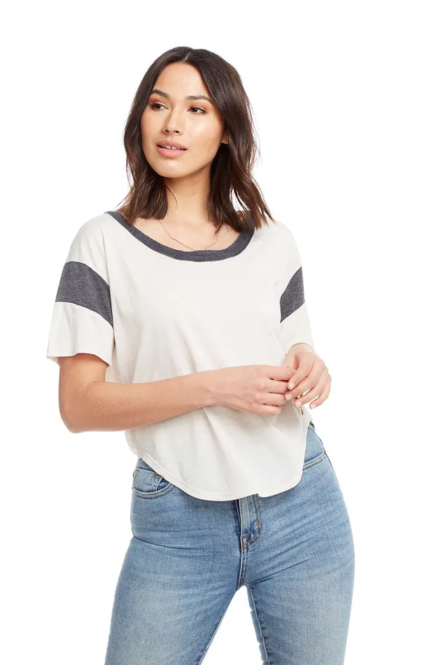 Blocked Jersey Short Sleeve Drop Shoulder Shirttail Football Tee Womens Loungewear Chaser Brand Blocked Jersey Short Sleeve Drop Shoulder Shirttail Football Tee Womens Loungewear Chaser Brand