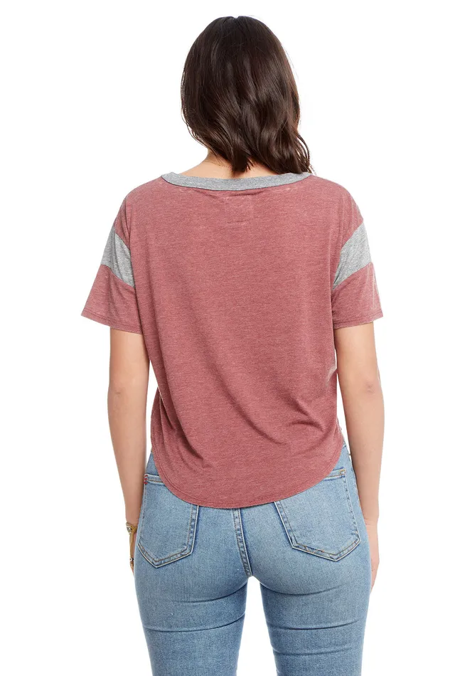 Blocked Jersey Short Sleeve Drop Shoulder Shirttail Football Tee Womens Loungewear Chaser Brand
