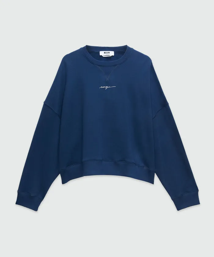 Blue Jersey Sweatshirt With Mirco Logo Print Women MSGM Hoodies And Sweatshirts