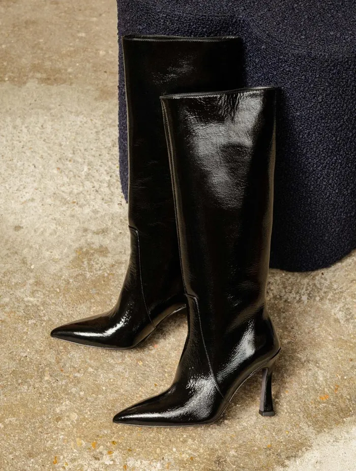 Bobbies Knee High Boots Clarisse Black Vinyl 8211 Women