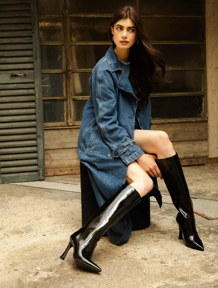 Bobbies Knee High Boots Clarisse Black Vinyl 8211 Women