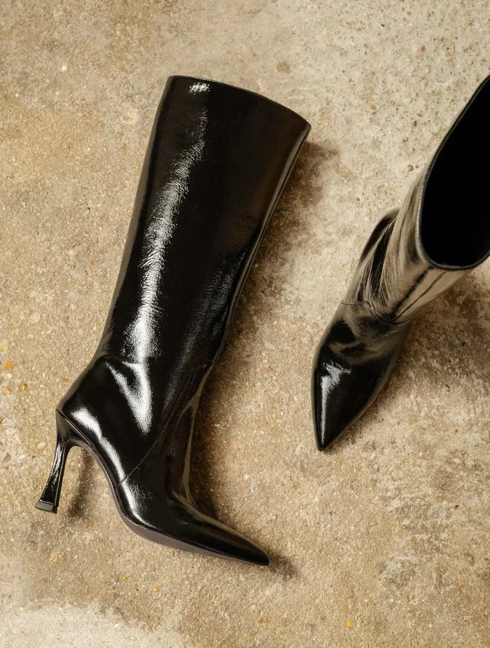 Bobbies Knee High Boots Clarisse Black Vinyl 8211 Women