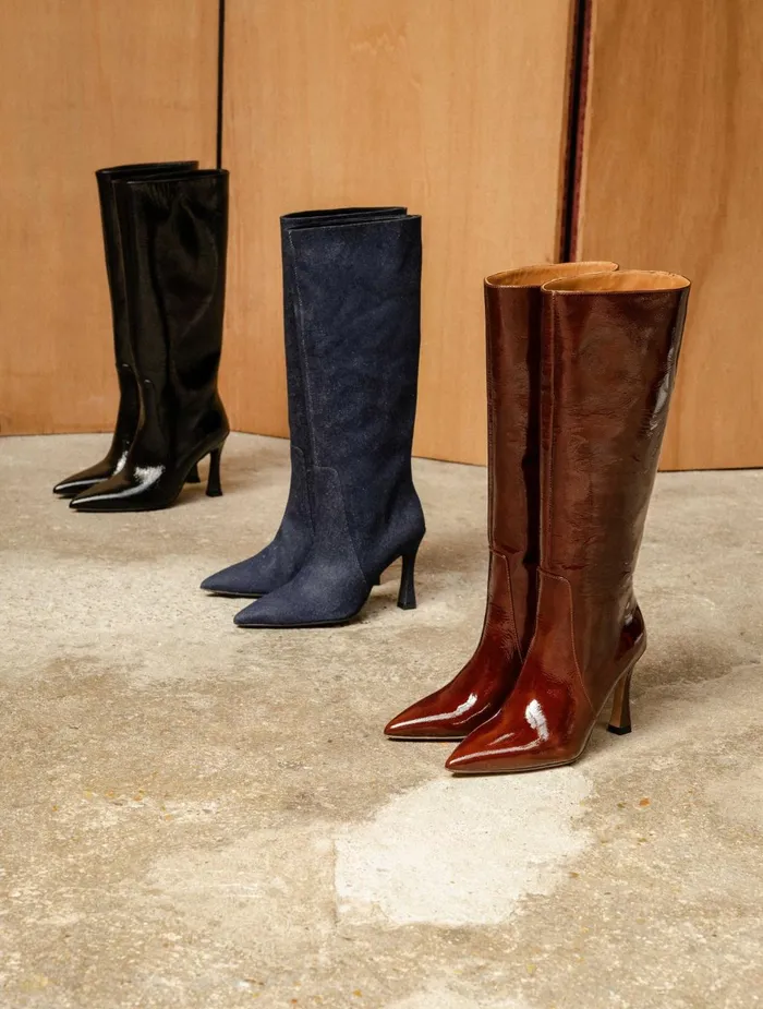 Bobbies Knee High Boots Clarisse Black Vinyl 8211 Women