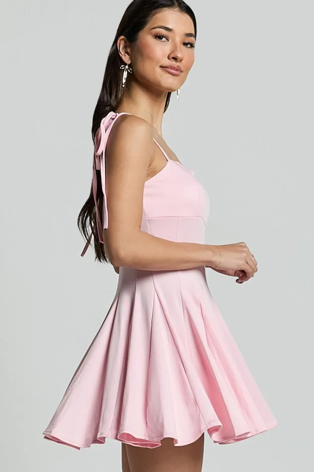 Bonnie Mini Dress 8211 Straight Neck Fit And Flare Dress In Pink Women Showpo Dresses