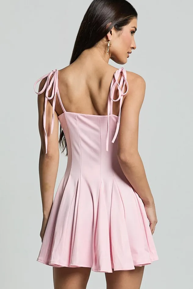 Bonnie Mini Dress 8211 Straight Neck Fit And Flare Dress In Pink Women Showpo Dresses
