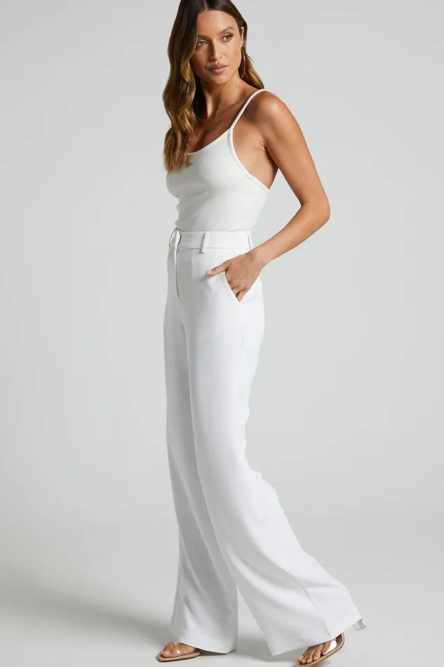 Bonnie Pants 8211 High Waisted Tailored Wide Leg Pants In White Women Showpo Modest Clothing