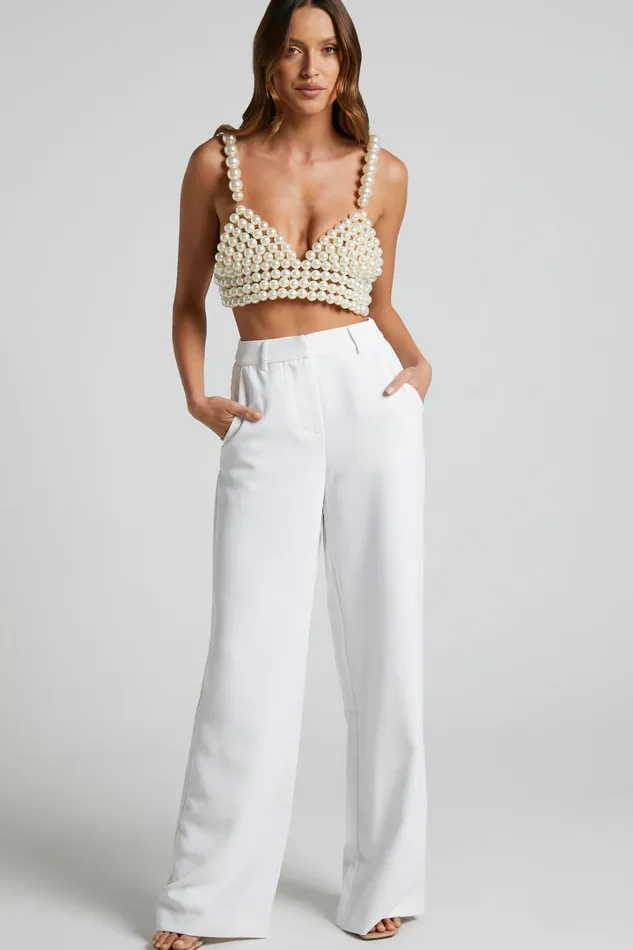 Bonnie Pants 8211 High Waisted Tailored Wide Leg Pants In White Women Showpo Modest Clothing