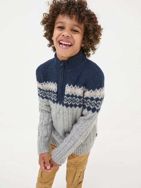 Boys Fatface Knitwear Grey Half Neck Jumper