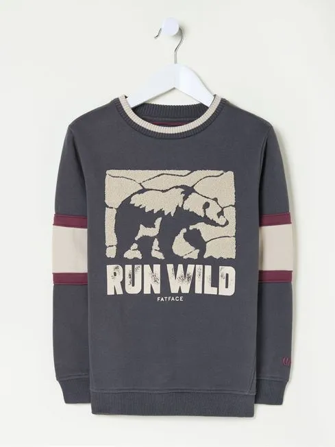 Boys Fatface Sweatshirts and Hoodies Grey Run Wild Sweatshirt