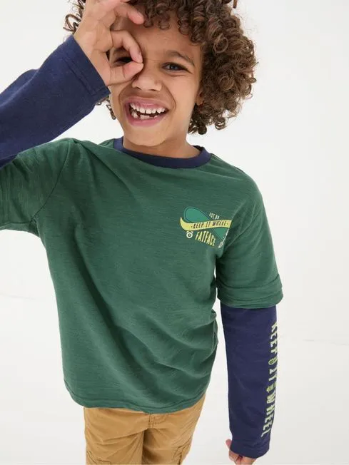 Boys Fatface TShirts and Polos Green Skate Layered TShirt