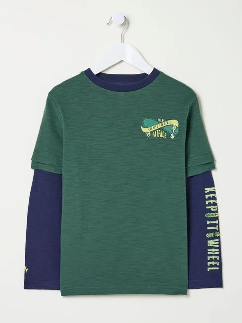Boys Fatface TShirts and Polos Green Skate Layered TShirt Boys Fatface TShirts and Polos Green Skate Layered TShirt