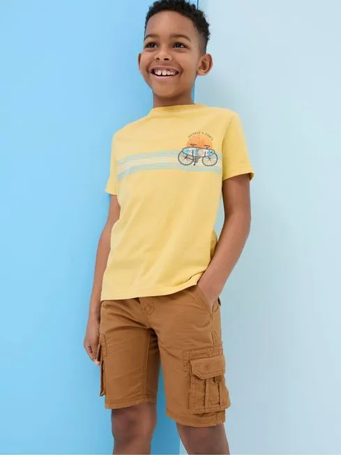 Boys Fatface TShirts and Polos Judes Yellow Chest Stripe TShirt