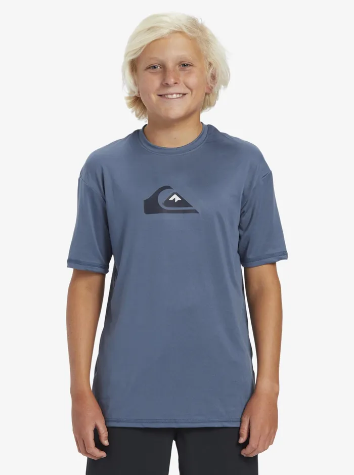 Boys Quiksilver Rashguards Boy039s 816 Solid Streak Short Sleeve UPF 50 Surf TShirt Bering Sea Boys Quiksilver Rashguards Boy039s 816 Solid Streak Short Sleeve UPF 50 Surf TShirt Bering Sea