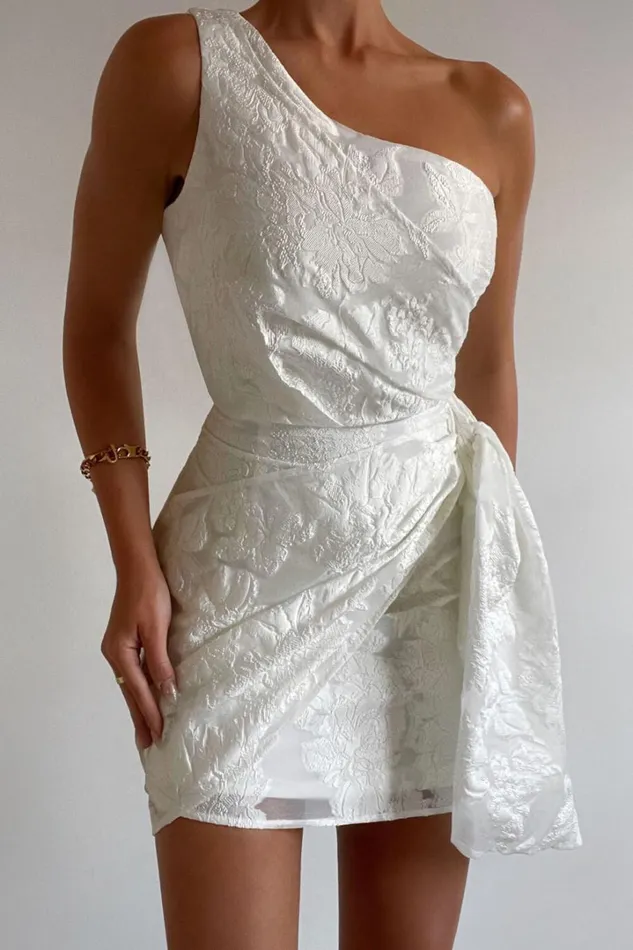 Brailey Mini Dress 8211 One Shoulder Wrap Front Dress In White Jacquard Women Showpo Curve Clothes Brailey Mini Dress 8211 One Shoulder Wrap Front Dress In White Jacquard Women Showpo Curve Clothes