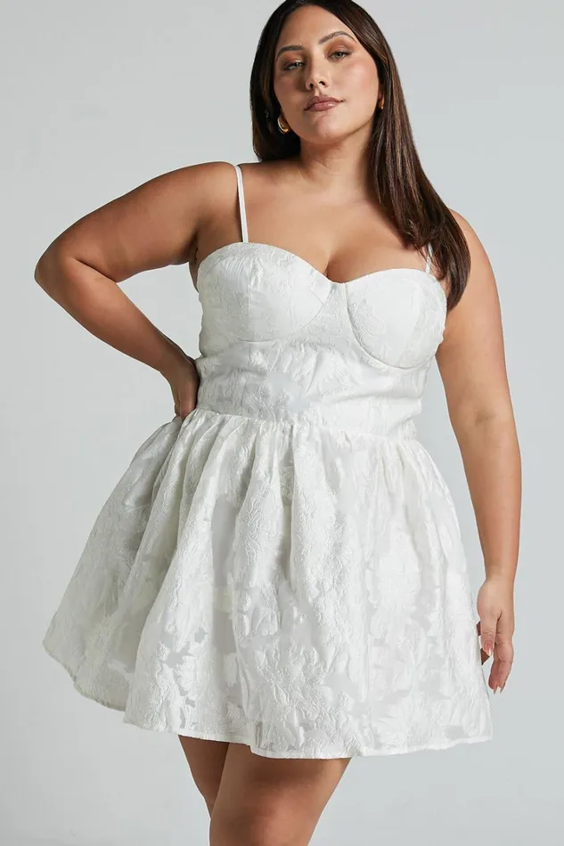 Brailey Mini Dress 8211 Sweetheart Bustier Dress In White Jacquard Women Showpo Curve Clothes