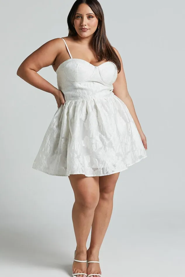 Brailey Mini Dress 8211 Sweetheart Bustier Dress In White Jacquard Women Showpo Curve Clothes