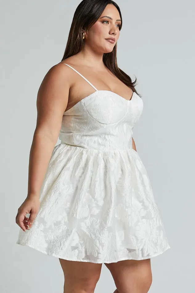 Brailey Mini Dress 8211 Sweetheart Bustier Dress In White Jacquard Women Showpo Curve Clothes
