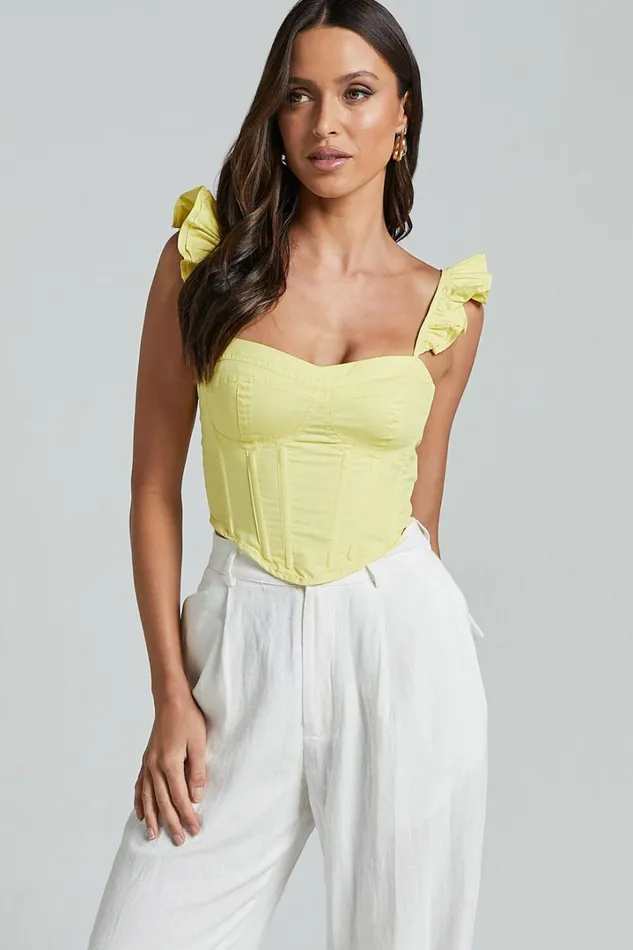 Braylen Top 8211 Sweetheart Flutter Sleeve Corset Top In Sun Yellow Women Showpo Tops