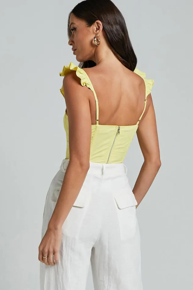 Braylen Top 8211 Sweetheart Flutter Sleeve Corset Top In Sun Yellow Women Showpo Tops