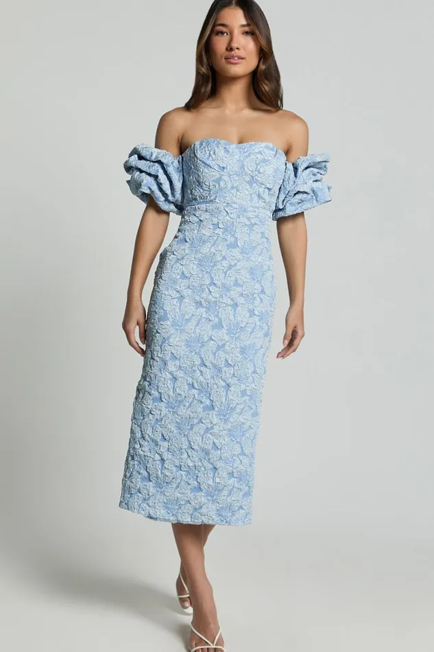 Brielle Midi Dress 8211 Off The Shoulder Short Sleeve Sweetheart Dress In Soft Blue Women Showpo Dresses Brielle Midi Dress 8211 Off The Shoulder Short Sleeve Sweetheart Dress In Soft Blue Women Showpo Dresses
